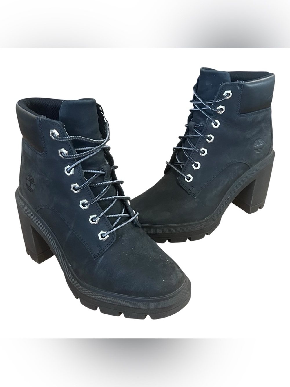 Timberland Womens Allington Heights Black Nubuck Heeled Boots A5Y6C Size 6.5